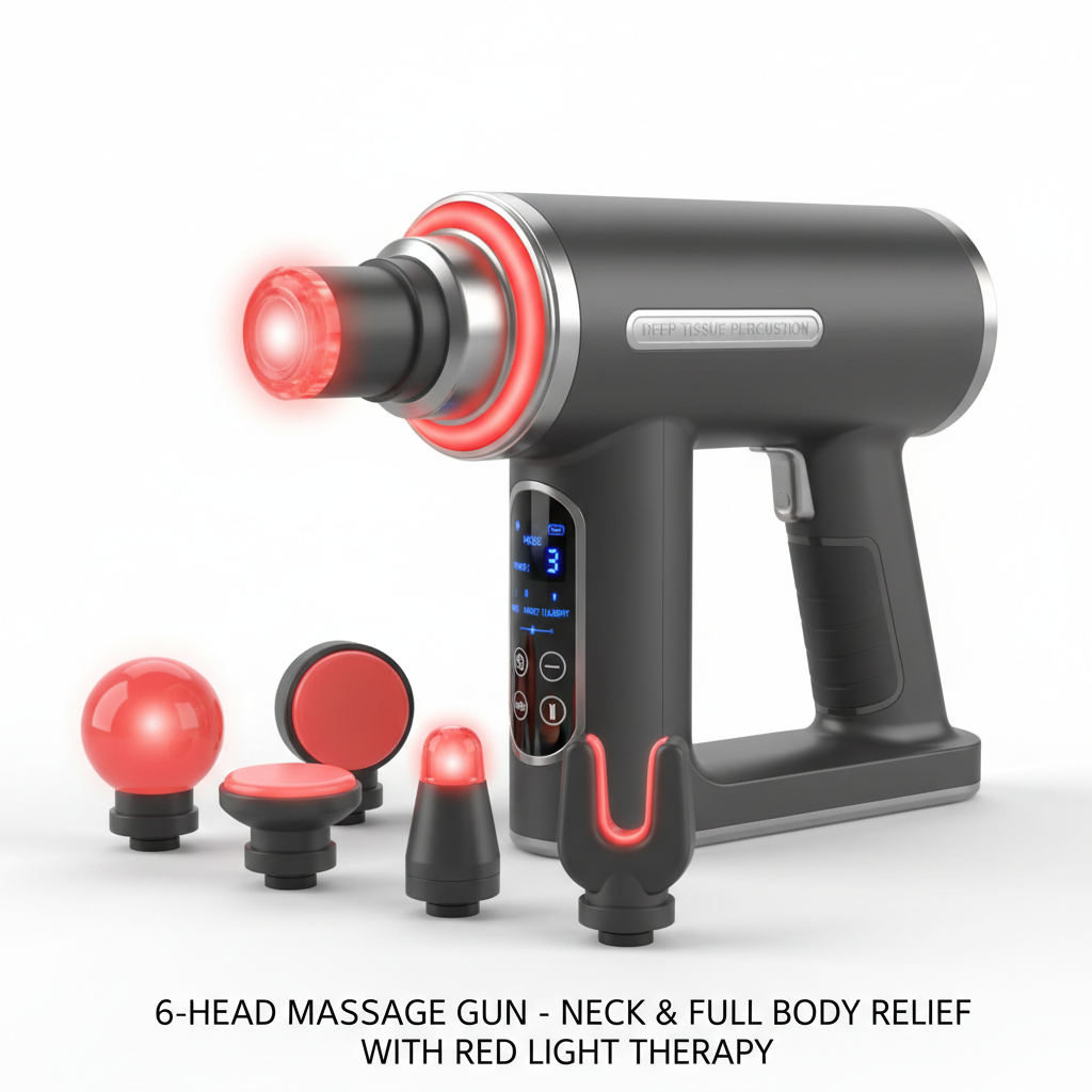 6-Head Massage Gun – Deep Tissue Percussion Massager with Red Light Therapy for Neck, Cervical Spine & Full Body Muscle Relief