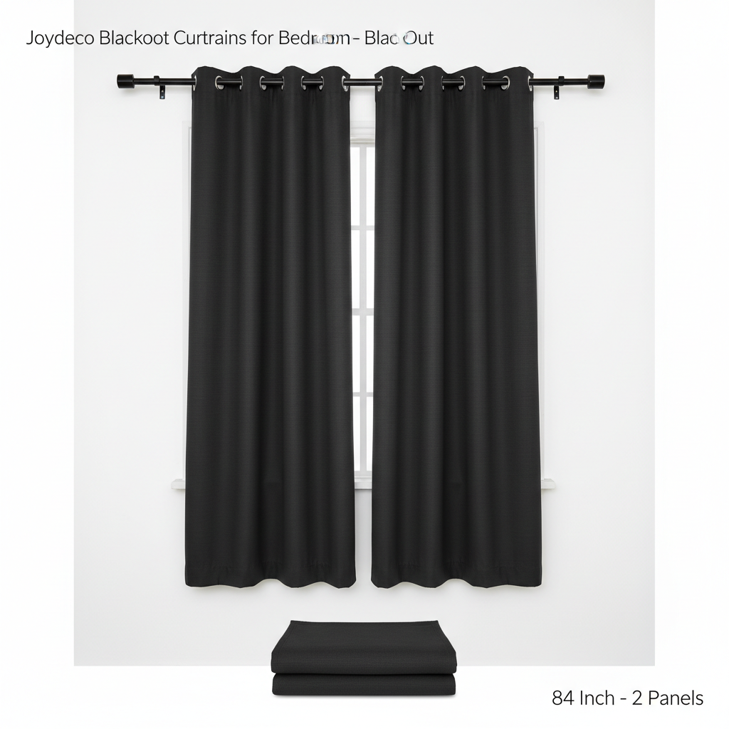 Joydeco Blackout Curtains for Bedroom 84 Inch - Black Out Curtains with Grommets Thermal Insulated Room Darkening Light Blocking, Noise Reducing & Wrinkle-Free Drapes for Living Room Windows, 2 Panels
