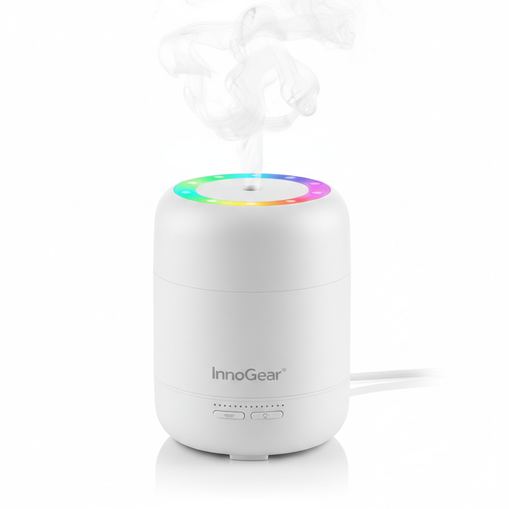 InnoGear Essential Oil Diffuser, 150ml Diffuser for Essential Oils Aromatherapy Diffuser Cool Mist Humidifier with Rapid Diffusion Mode 7 Colors Light Waterless Auto-off for Home and Office, White
