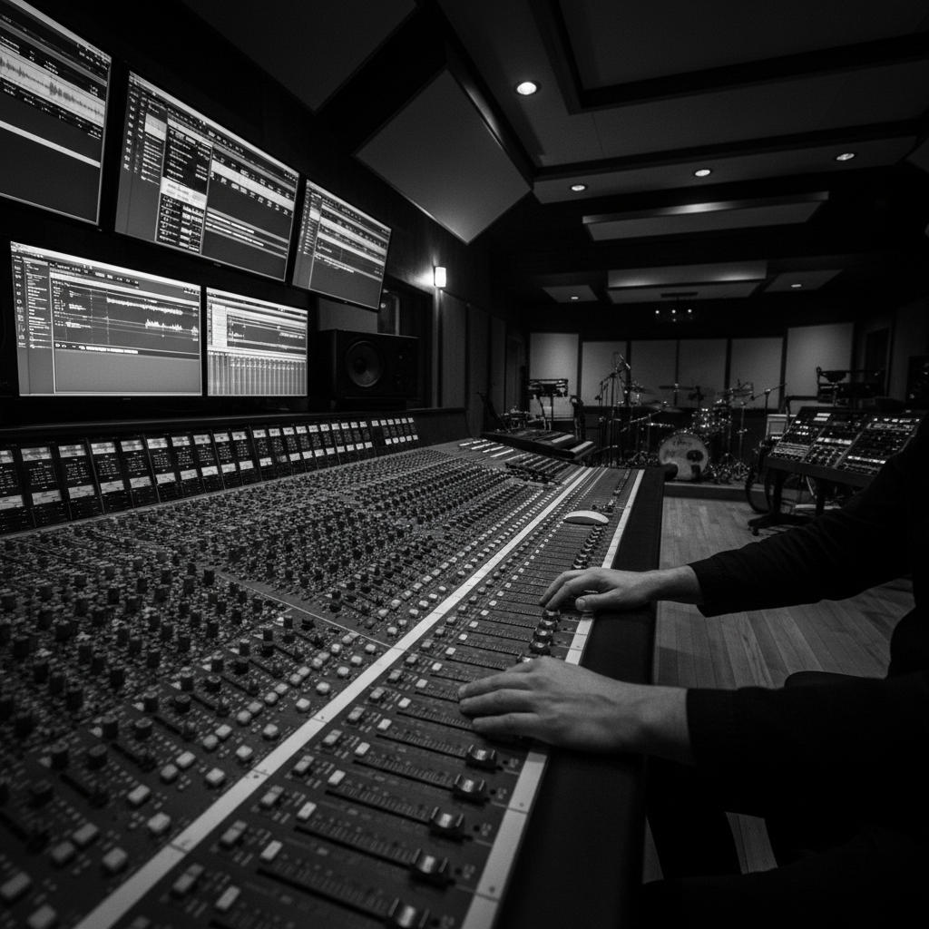 Ingénieur du son à la console dans un studio d'enregistrement