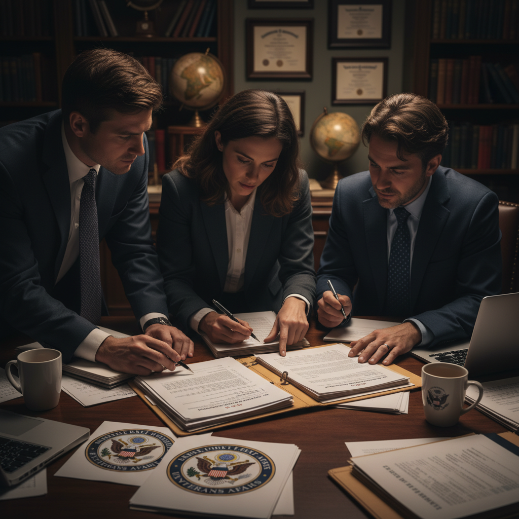 Vintage military compass on a modern desk, symbolizing precise navigation of veteran benefits