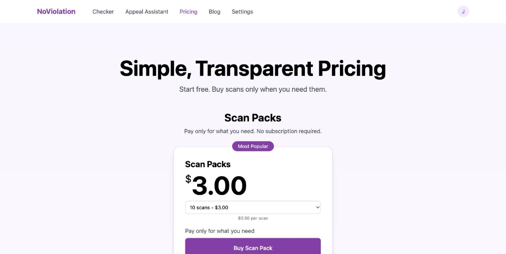 NoViolation Pricing