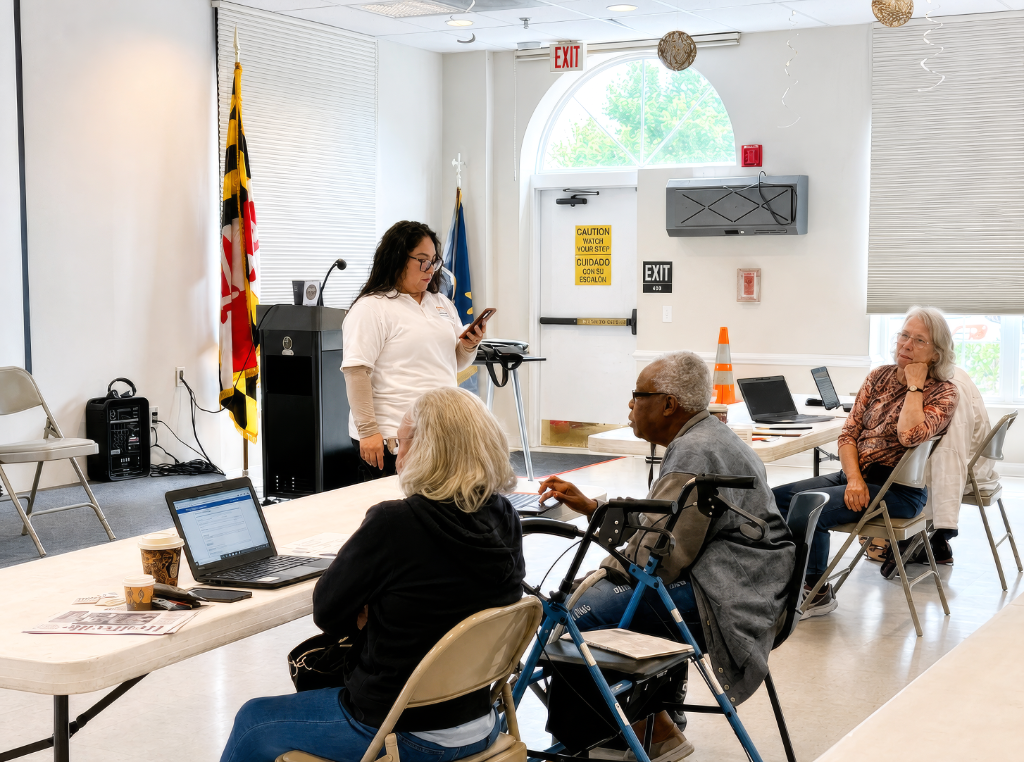 Seniors learning computer