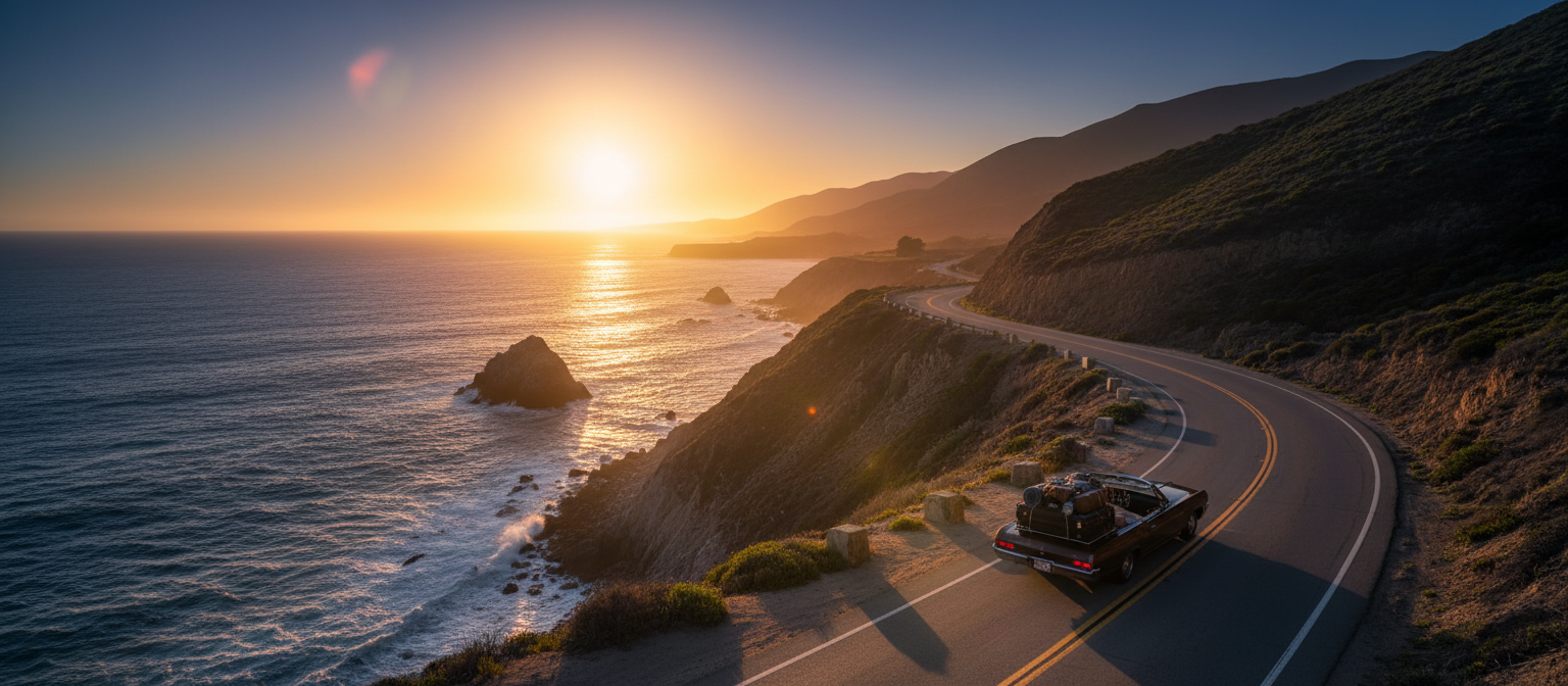 Coast to Coast hero - coastal road trip at golden hour