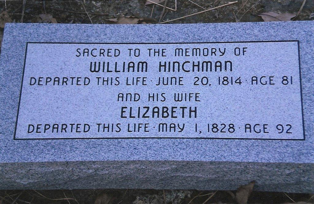 William & Elizabeth Hinchman New Grave Marker