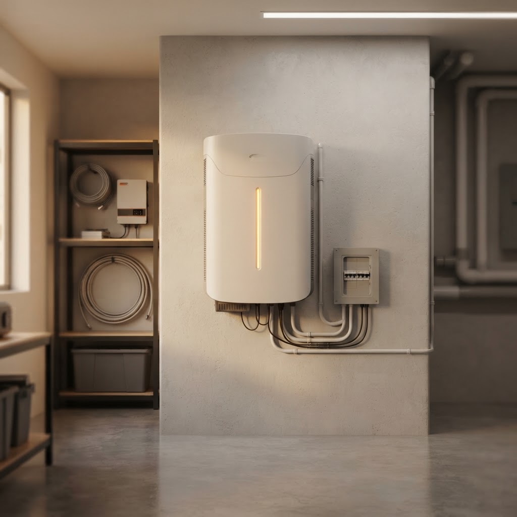 Illustration of residential battery storage for a Delaware home's backup power needs