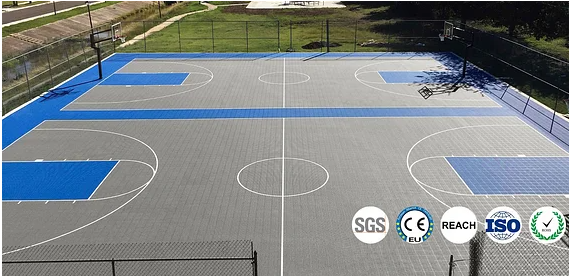Outdoor basketball court with athletic tiles