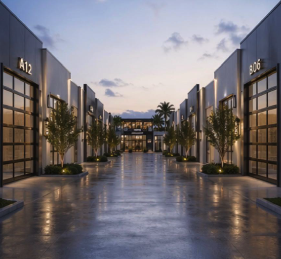 Gulfstream Bays drive aisle at dusk