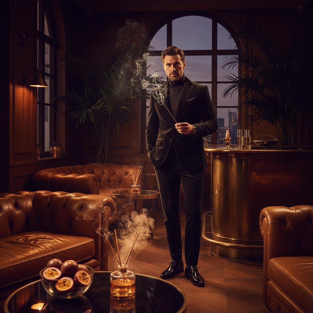 Elegant man in luxury lounge - Oud Maracuja aesthetic