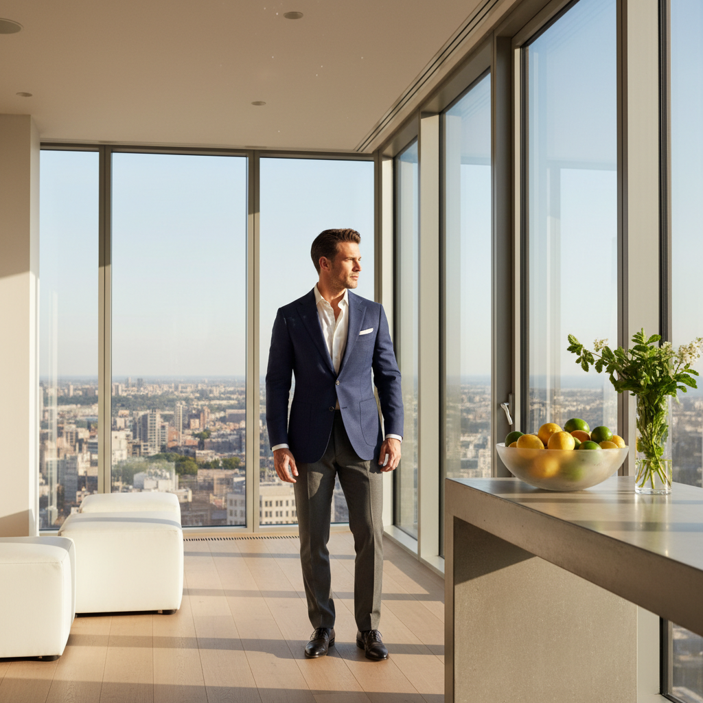Refined man in modern office - Bleu de Chanel aesthetic