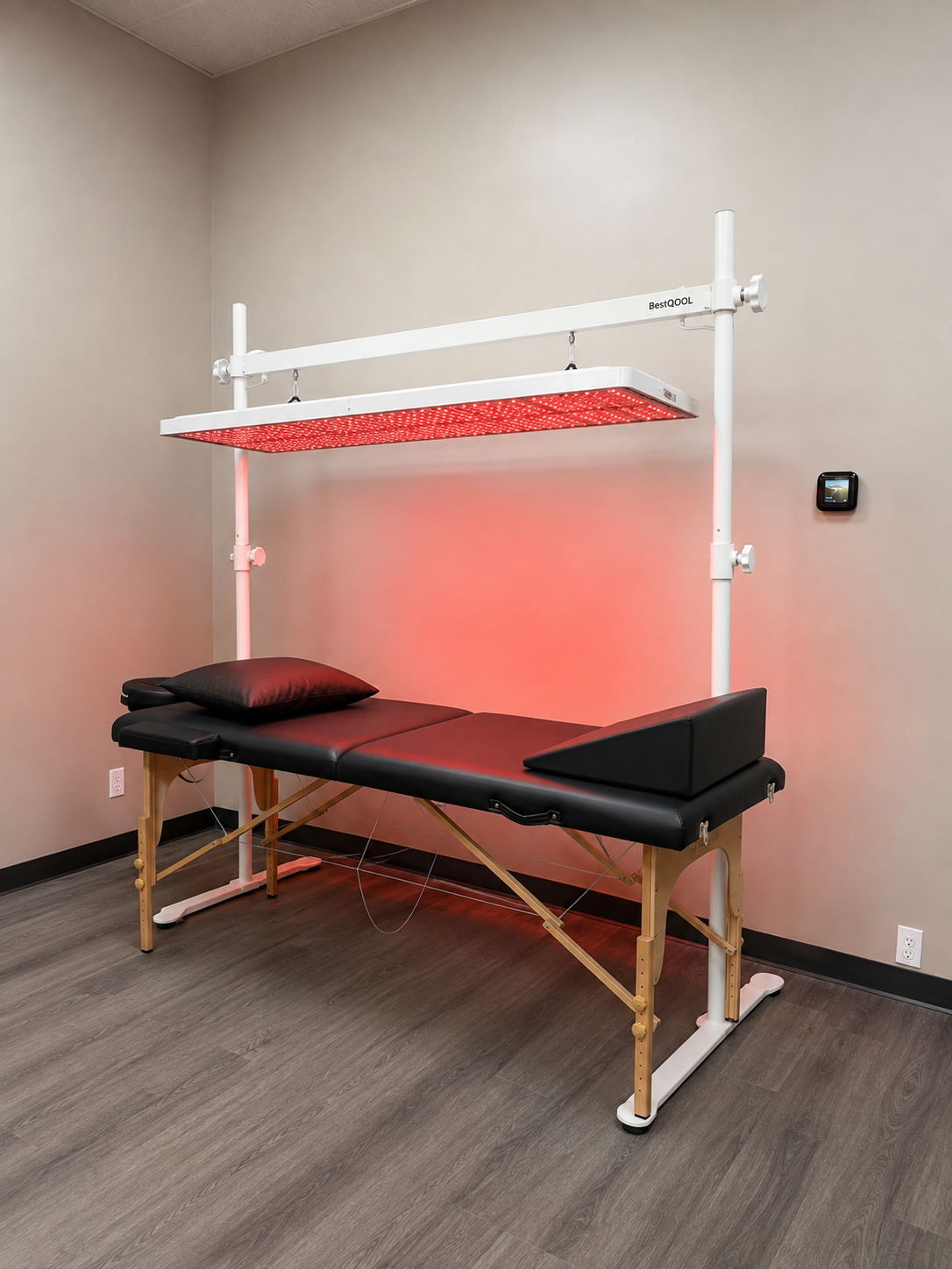 Red light therapy bed in minimalist wellness room