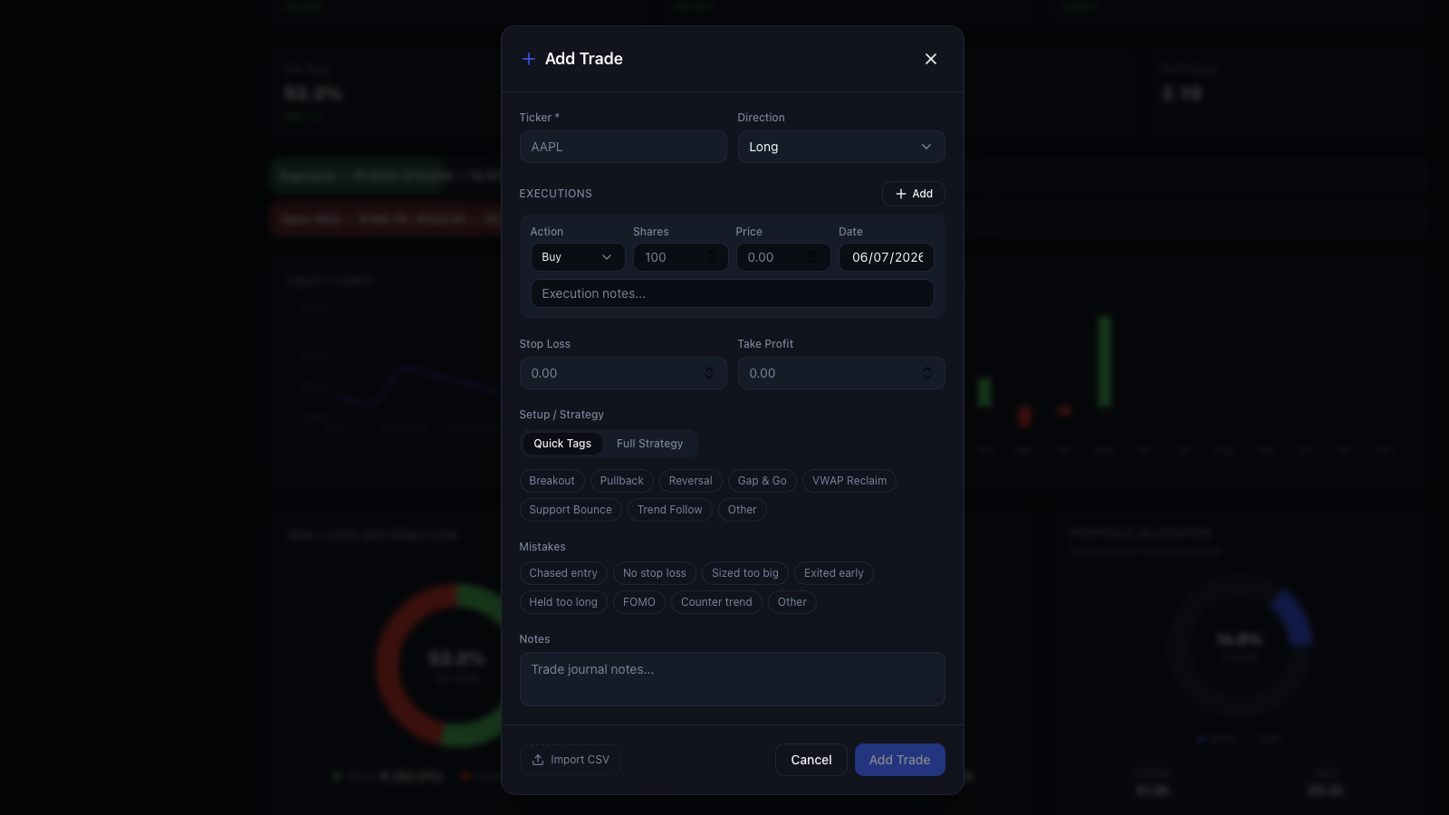 Import and organize trades
