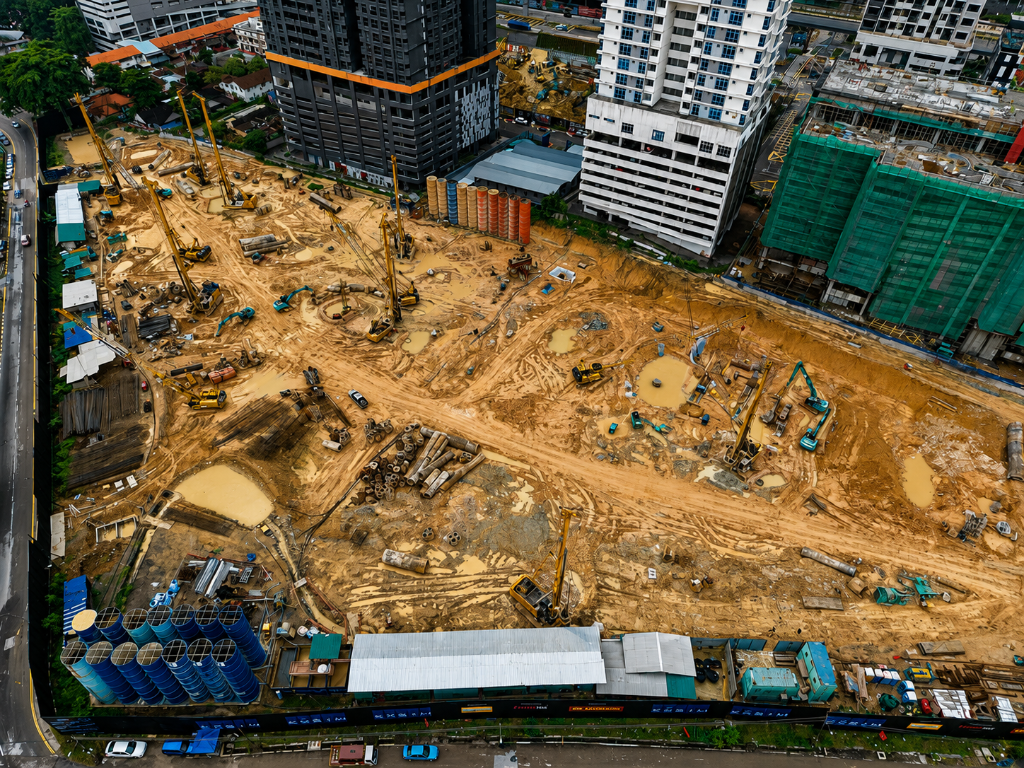 Causewayz Square Q3 2026 site progress — aerial view of construction advancement near Tanjung Puteri