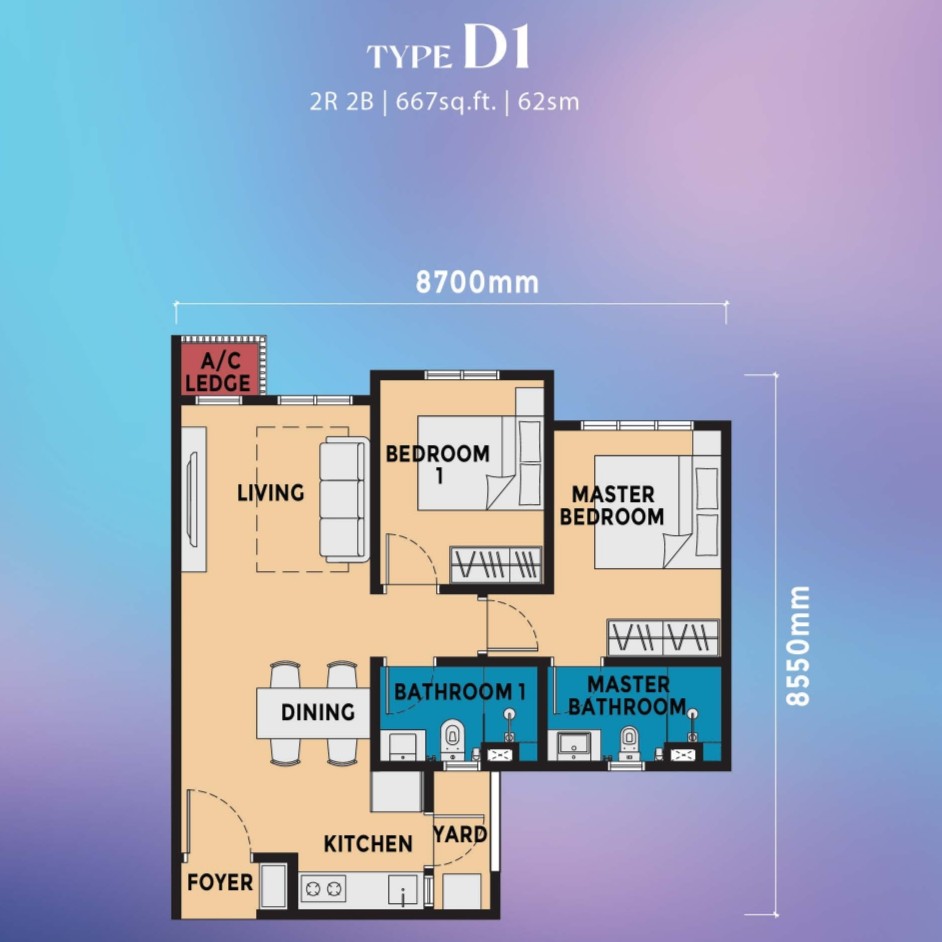 Causewayz Square 667 sq ft 2-Bedroom floor plan (667 sq ft, Brixton / Dover)