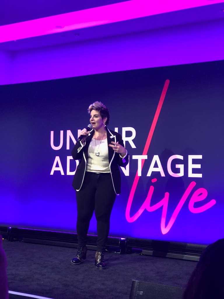 Angela speaking at Unfair Advantage Live
