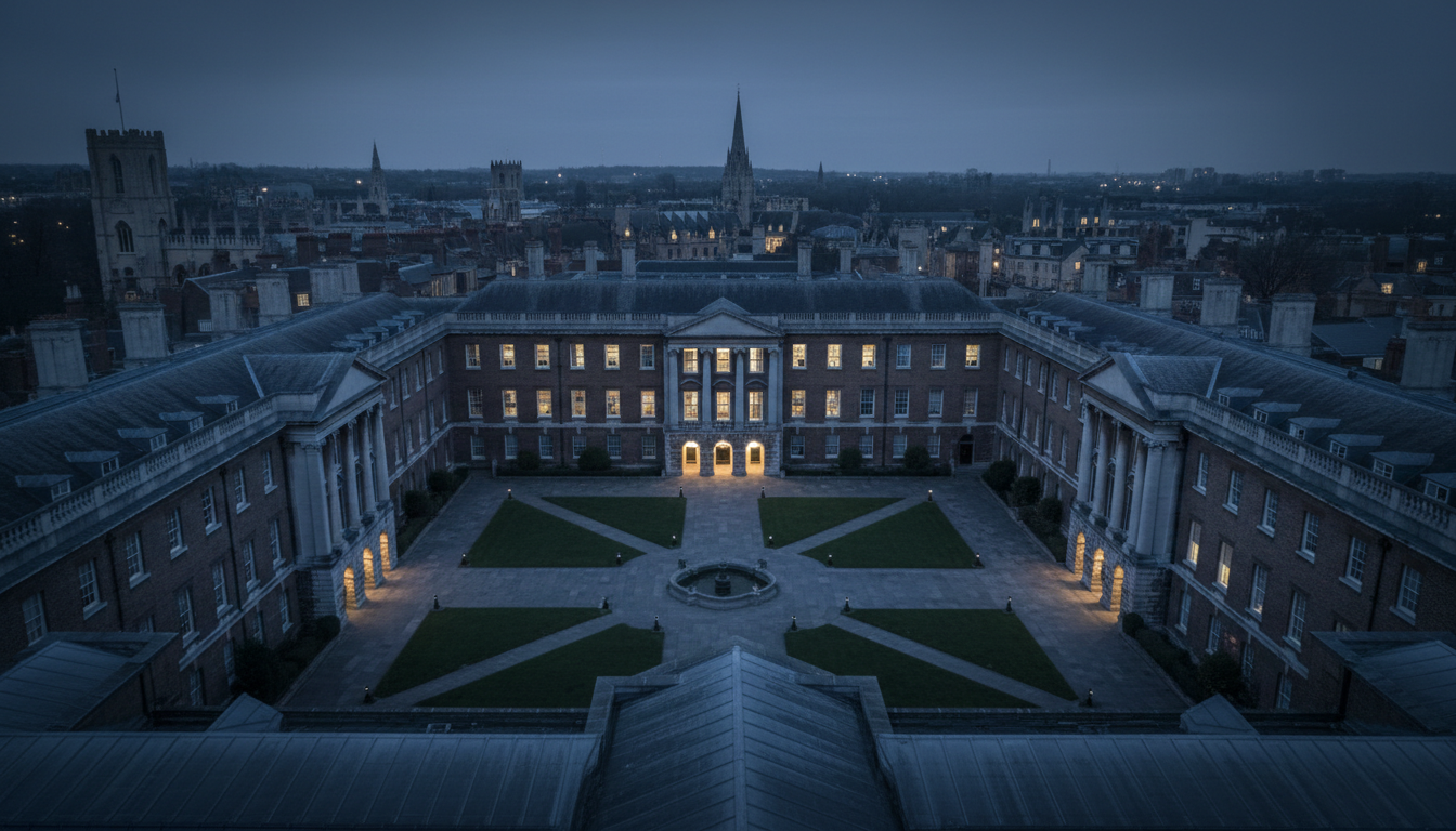 Prestigious university architecture at twilight