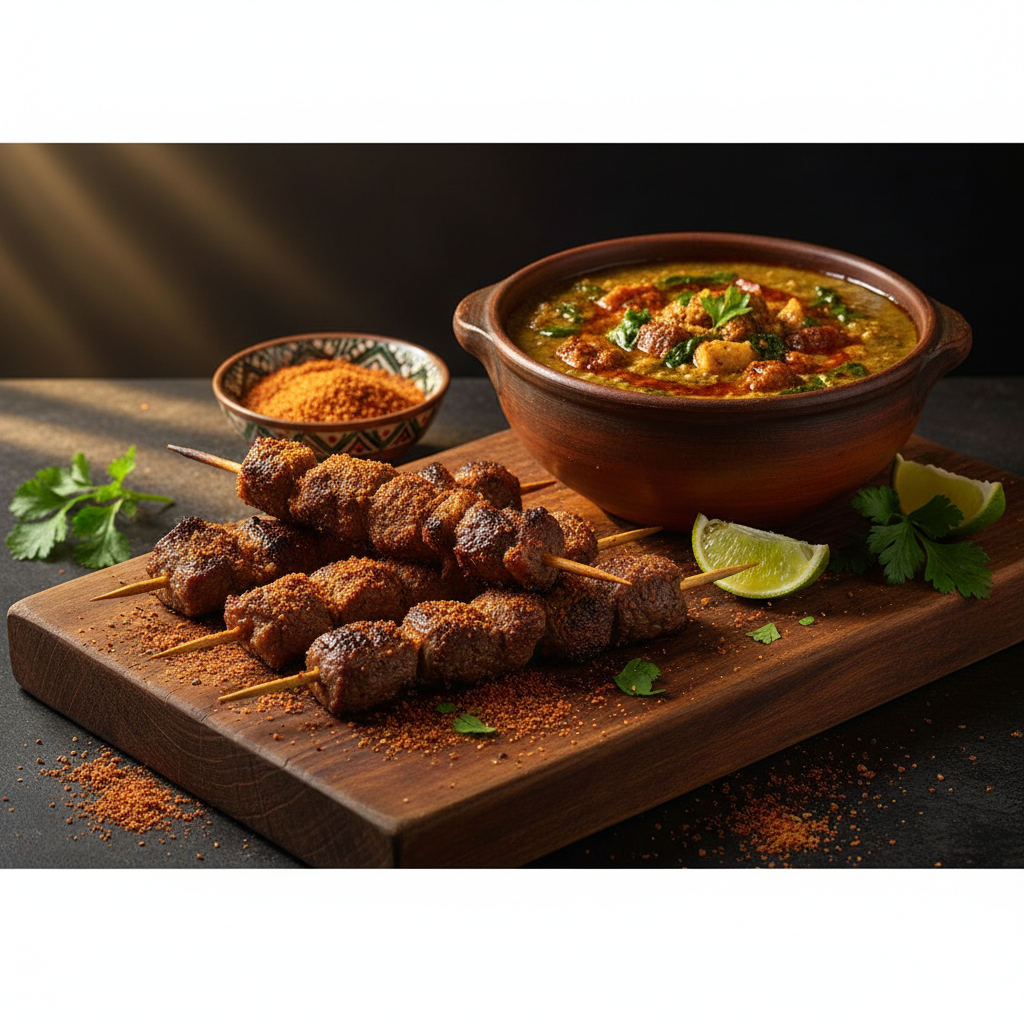 Suya skewers and egusi