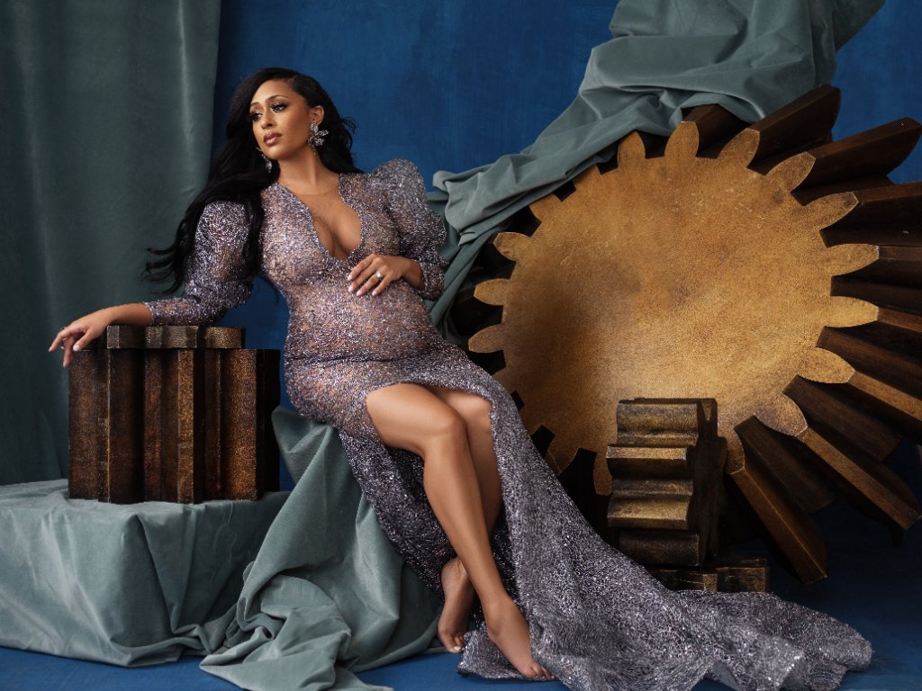 Lauren blue gown maternity session