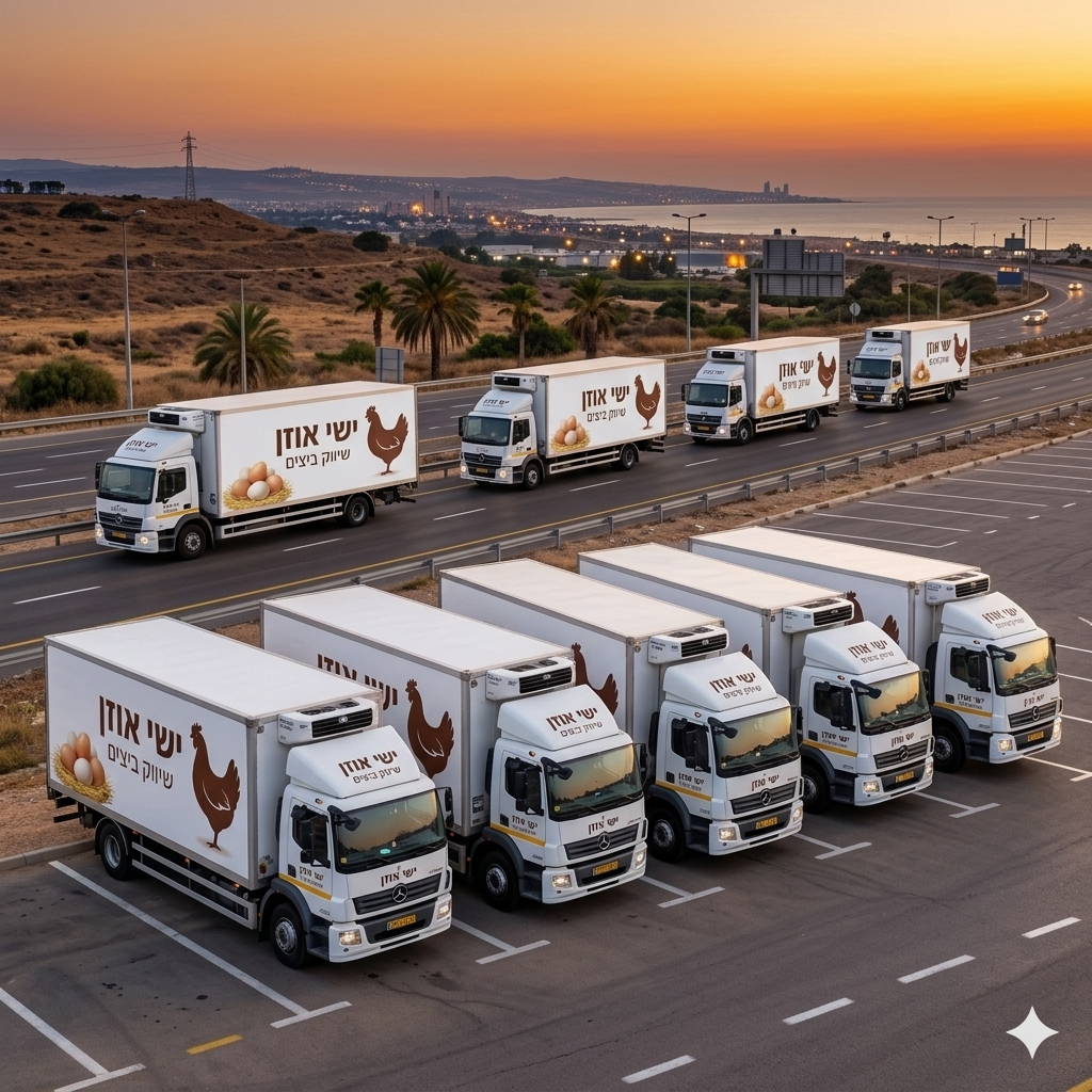 משאית קירור של ישי אוזן שיווק ביצים — הפצת ביצים טריות יומיומית למרכז וצפון ישראל