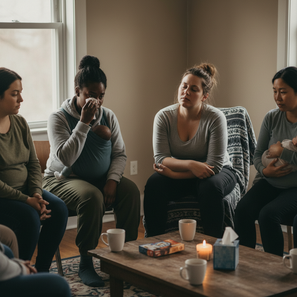 Women sitting together in a warm, supportive circle
