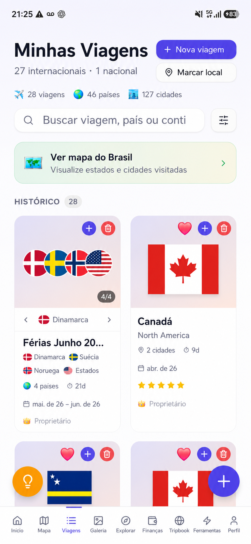 Minhas viagens no GlobeTrack