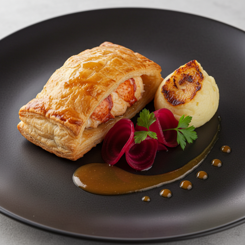 Lobster Tail en Croute with Smoky Garlic Mashed Potatoes
