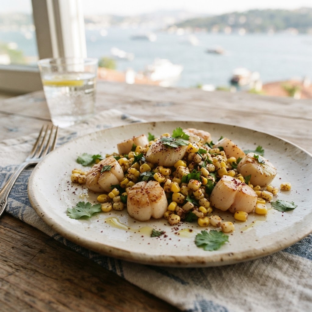 Seared Scallops with Sumac Corn