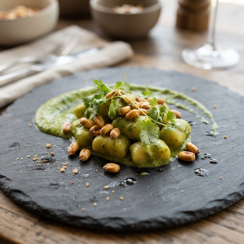 Aji Amarillo Potato Gnocchi with Cilantro-Lime Braise