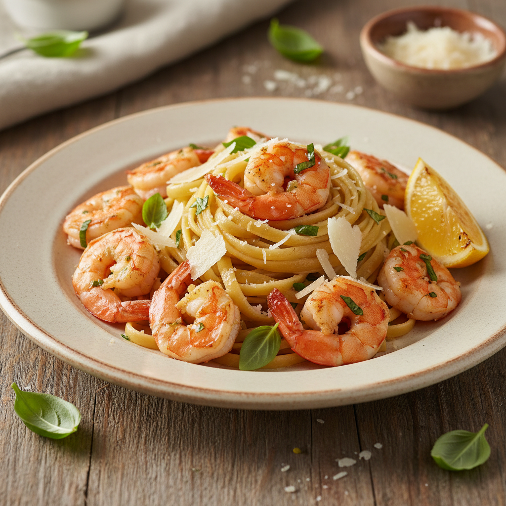 Rustic Lemon Butter Shrimp with Fettuccine