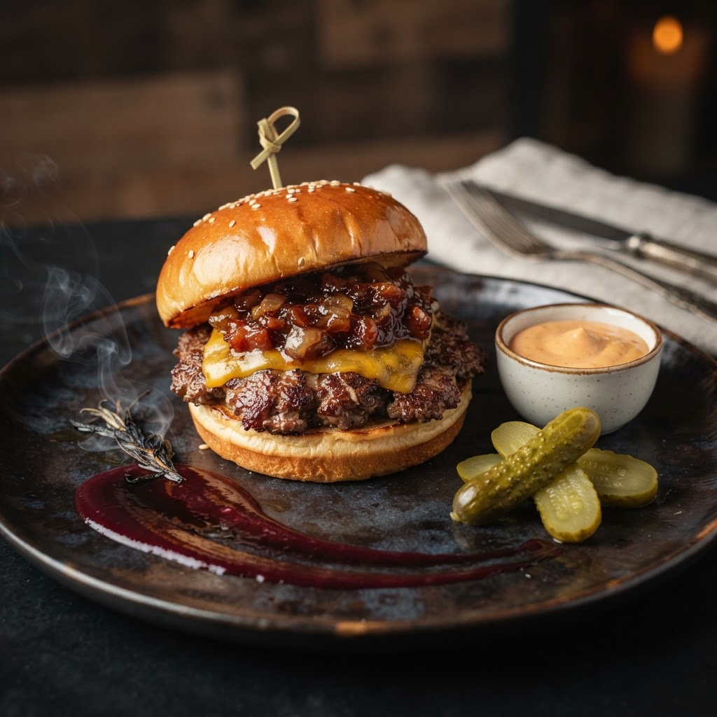 4th of July Steakhouse Smashed Burger with Bourbon Bacon Jam