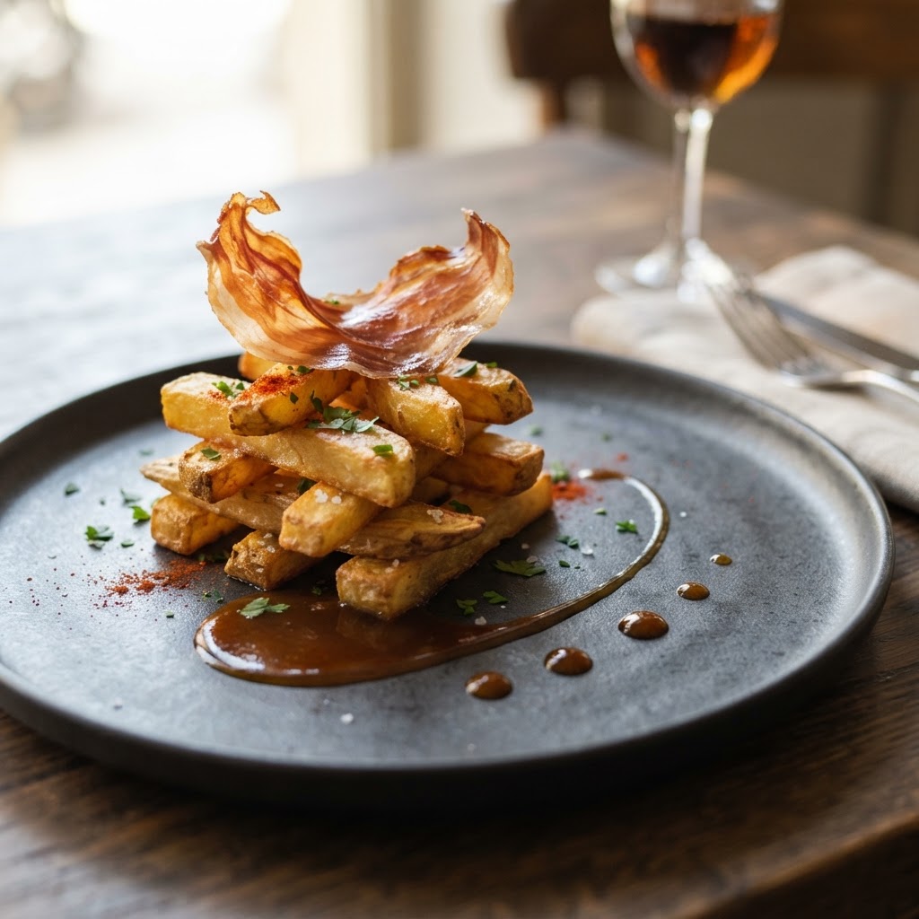 Triple-Cooked Kennebec Fries with Jamón-Sherry Reduction