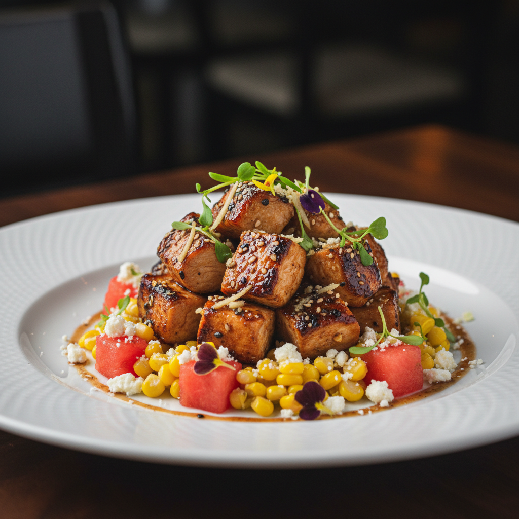 Wok-Tossed Chicken with Corn, Watermelon & Feta
