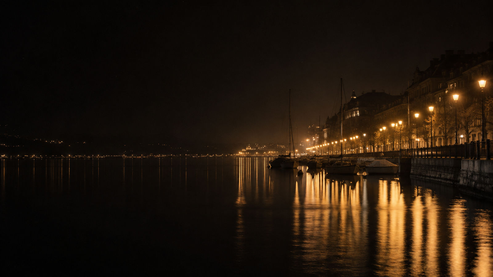 Promenade illuminée au bord du lac, vidéo immobilière à Genève