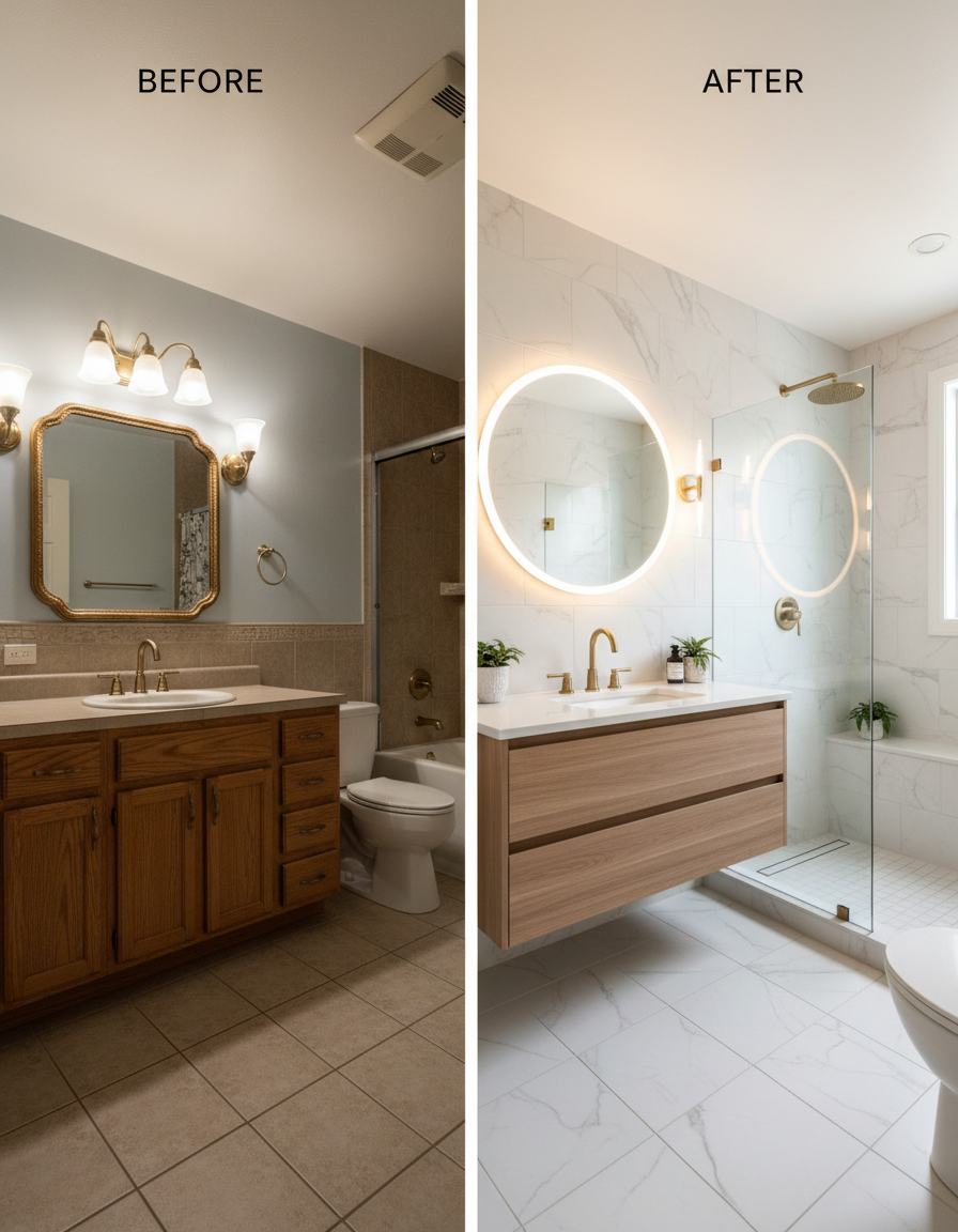 Before and after bathroom remodel