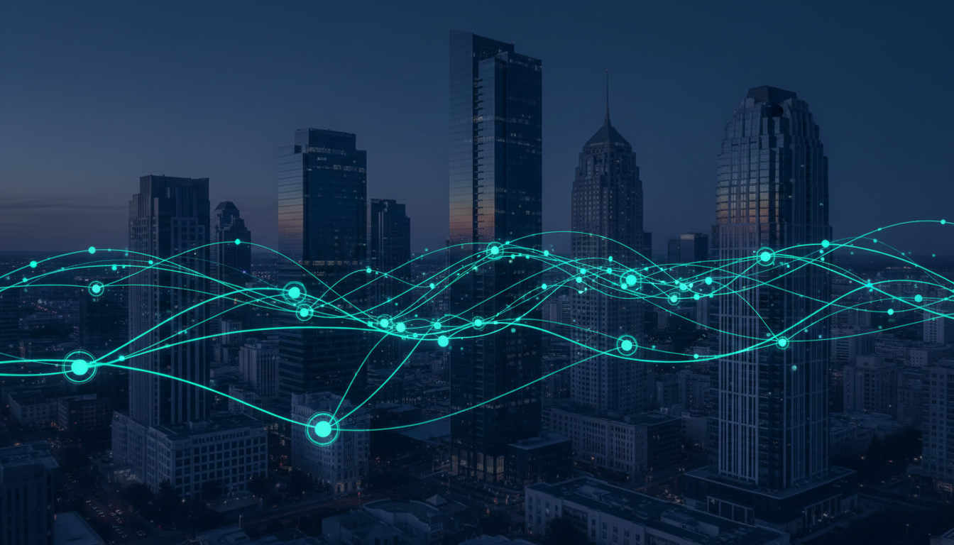 City skyline representing global business reach