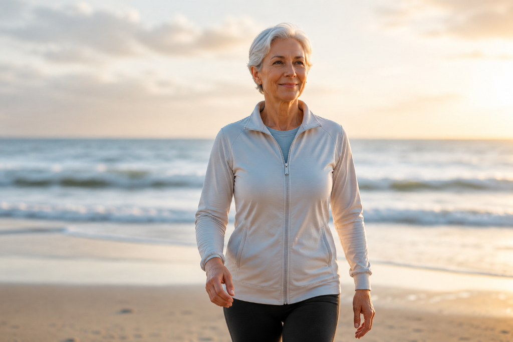 Woman walking outdoors
