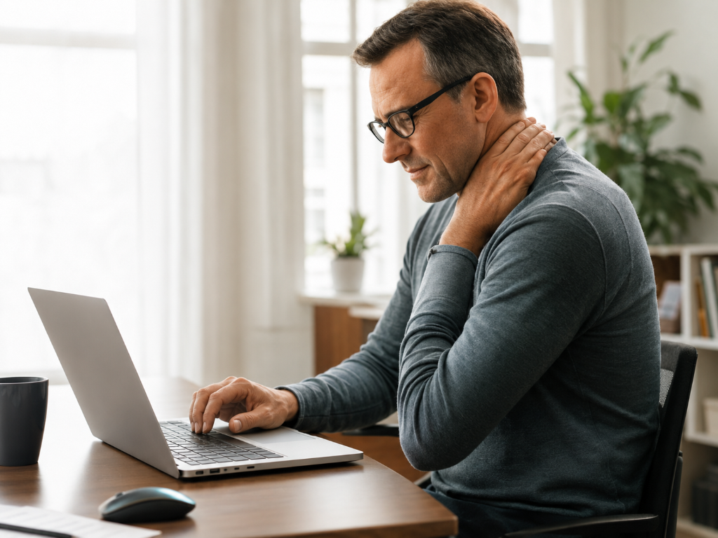 Woman experiencing back pain while sitting