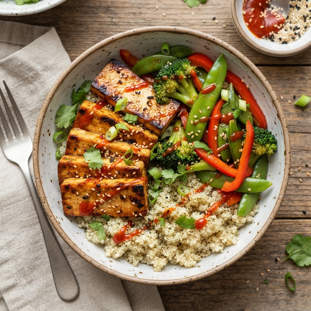 Marinated Tofu with Veggies & Quinoa