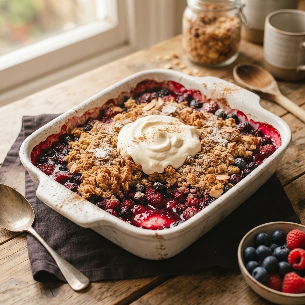 Berry Crumble with Cashew Greek Yogurt