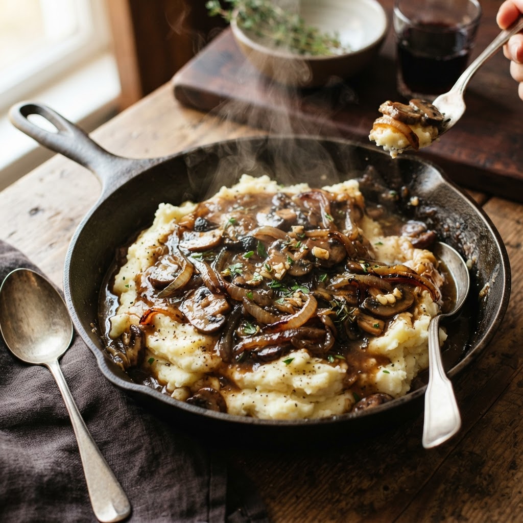 Smothered Mushrooms & Onions with Garlic Gravy