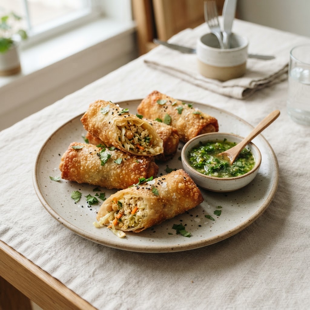 Tofu & Chickpea Cabbage Egg Rolls