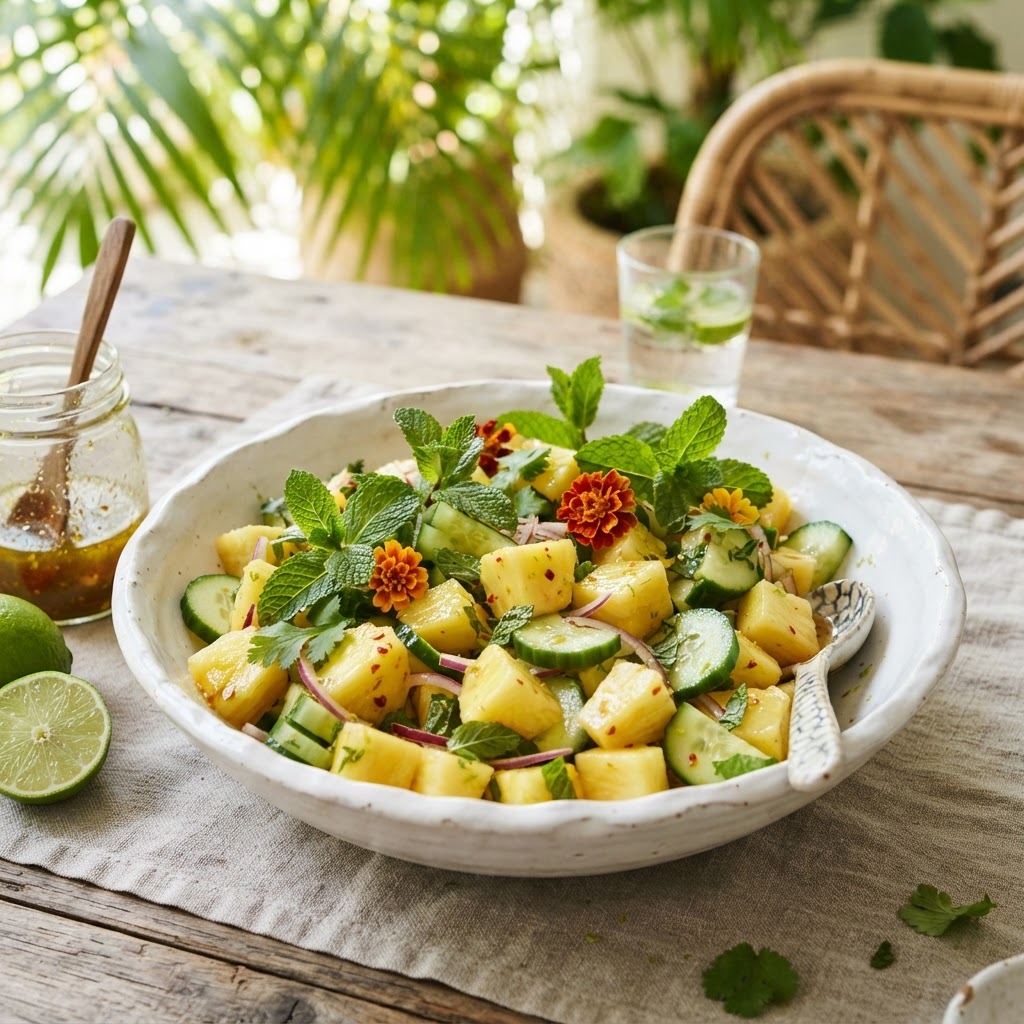 Pineapple Cucumber Salad with Mint Lime Honey Dressing