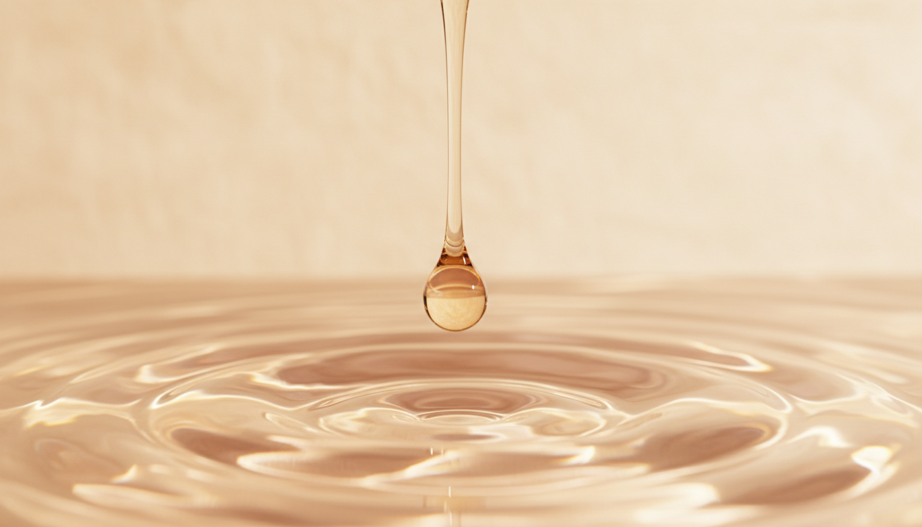 Golden drop falling into luminous liquid