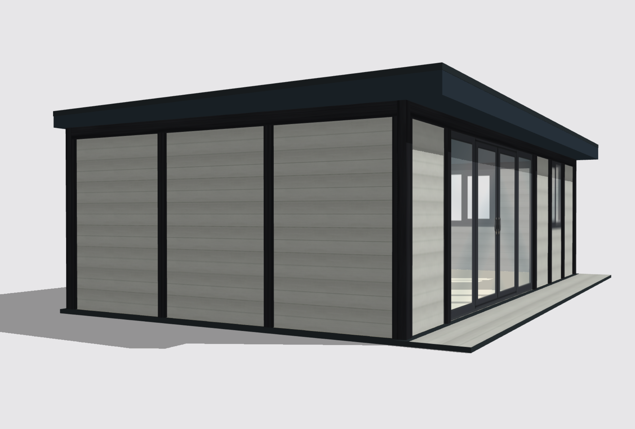 Pent roof garden room — showing the single-slope roofline