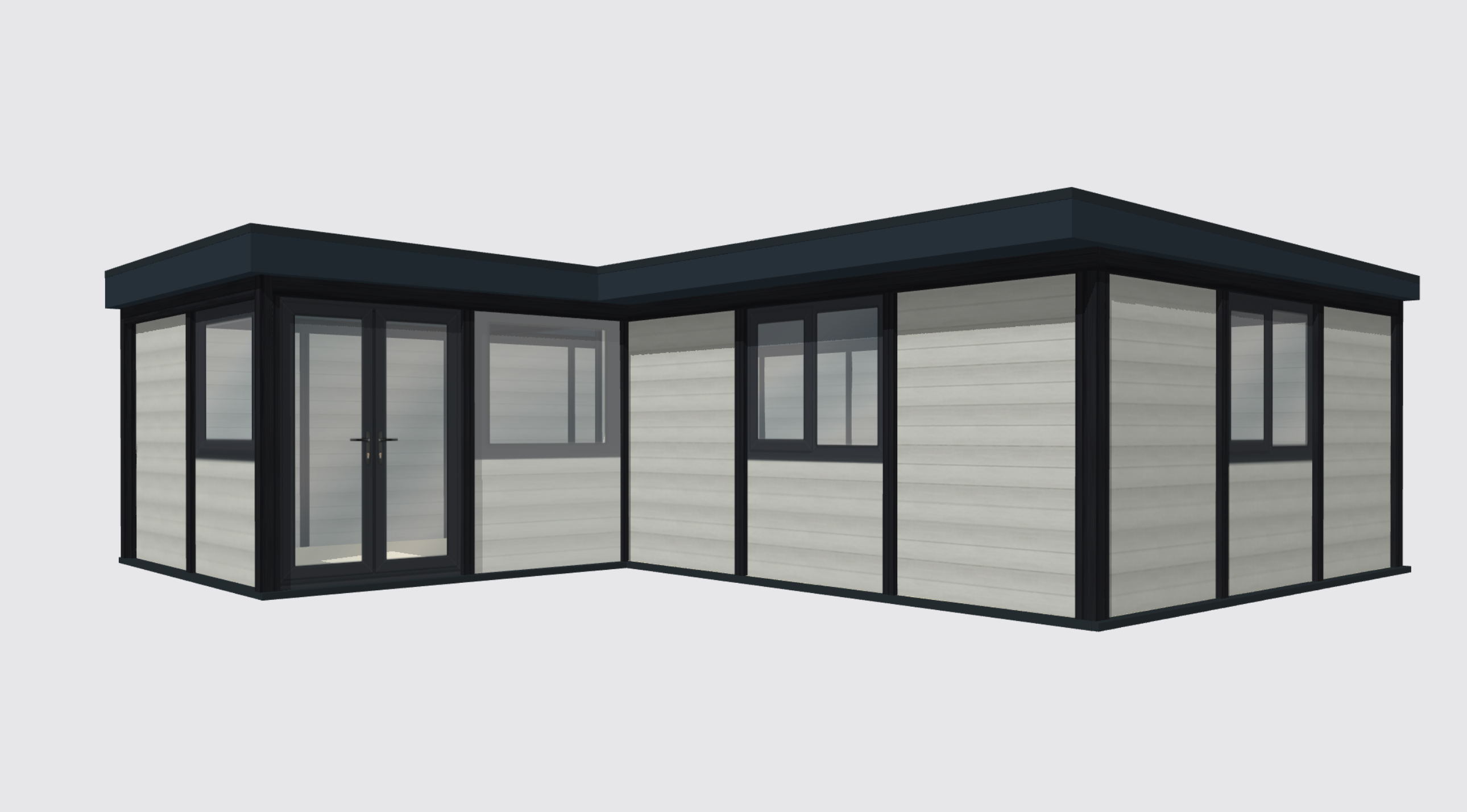 Design consultation — 3D render of an L-shaped garden room