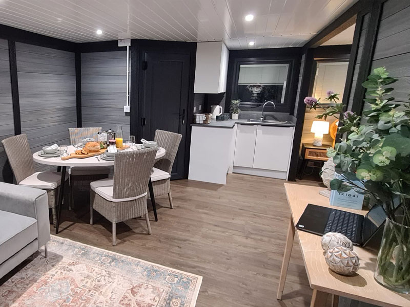 Granny annexe interior — open-plan living, dining and kitchenette area
