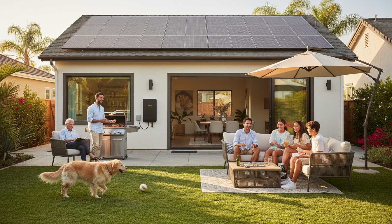 Happy family enjoying their solar-powered home in Newbury Park