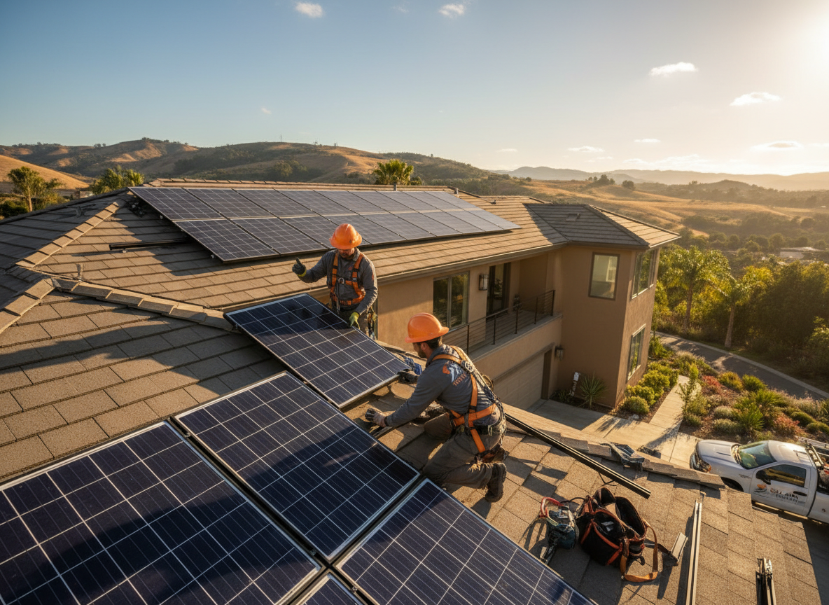 Professional solar panel installation on California home