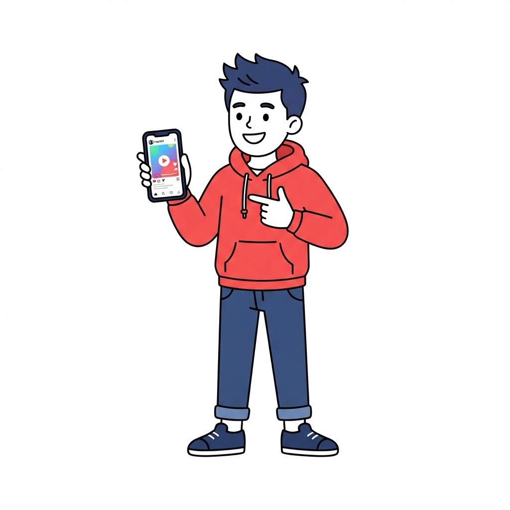 StoryRadar clipper mascot holding a phone showing reels