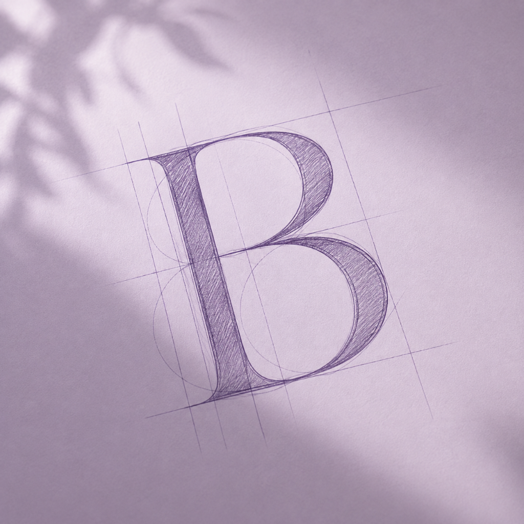 Sketched serif B mark with construction guidelines